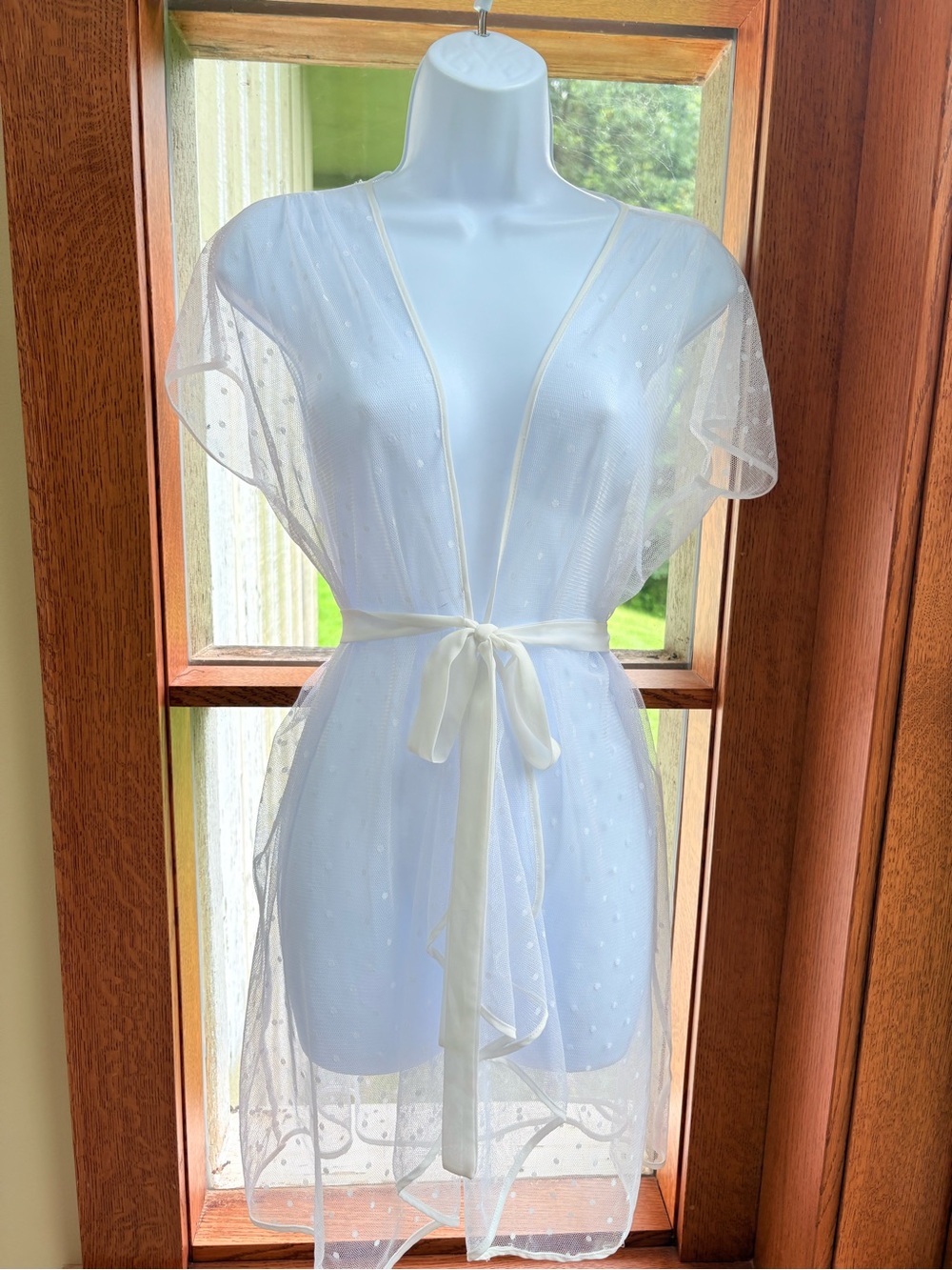 Vintage Oscar de la Renta Pink Label Sheer Dot Tie-Waist Robe - White S